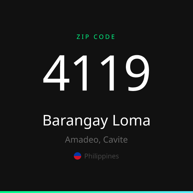 Shareable ZIP code 4119 card for Barangay Loma, dark theme
