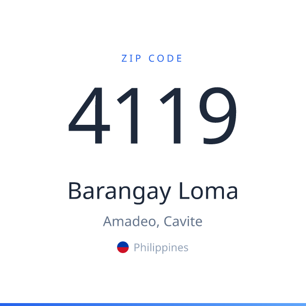Shareable ZIP code 4119 card for Barangay Loma, light theme