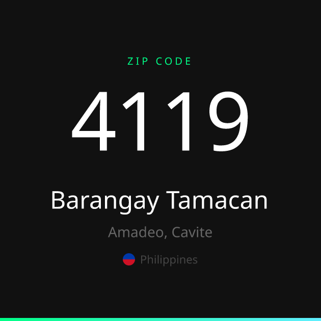 Shareable ZIP code 4119 card for Barangay Tamacan, dark theme