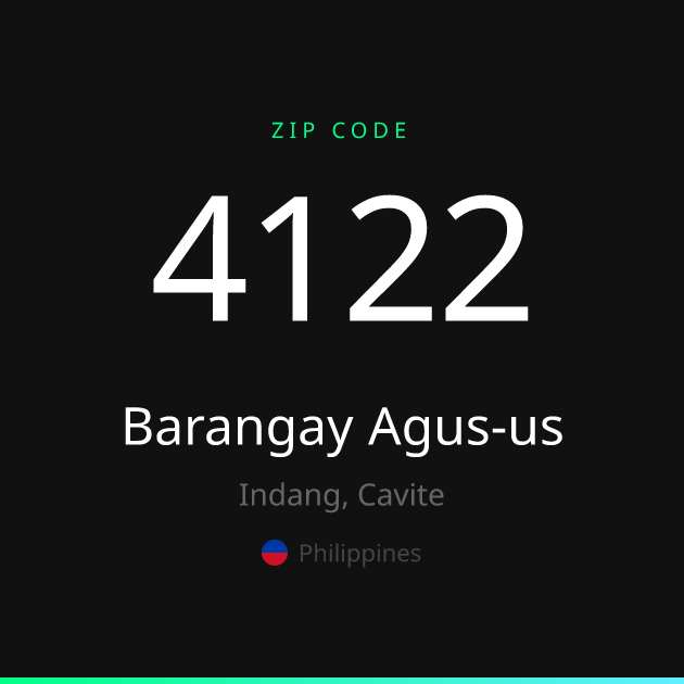 Shareable ZIP code 4122 card for Barangay Agus-us, dark theme