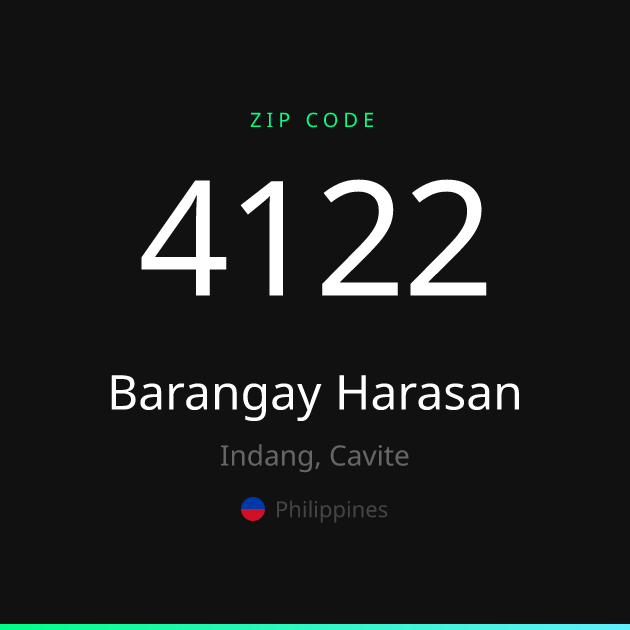 Shareable ZIP code 4122 card for Barangay Harasan, dark theme
