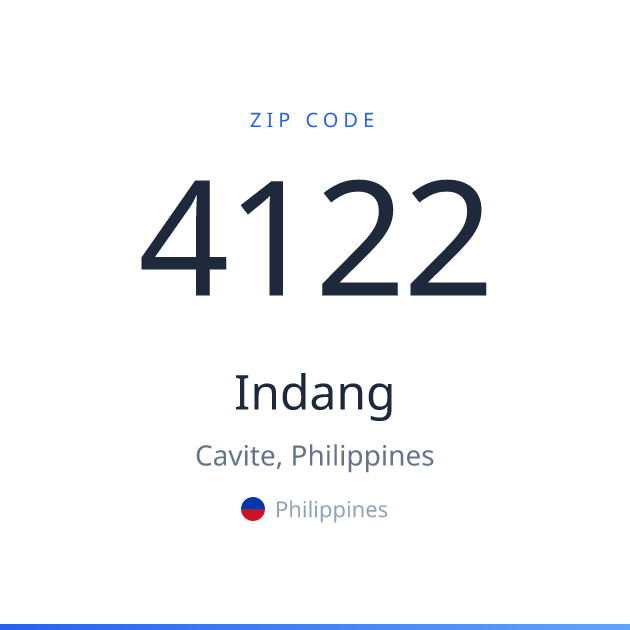 Shareable ZIP code 4122 card for Indang, light theme