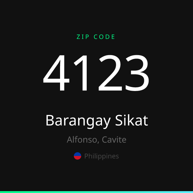 Shareable ZIP code 4123 card for Barangay Sikat, dark theme