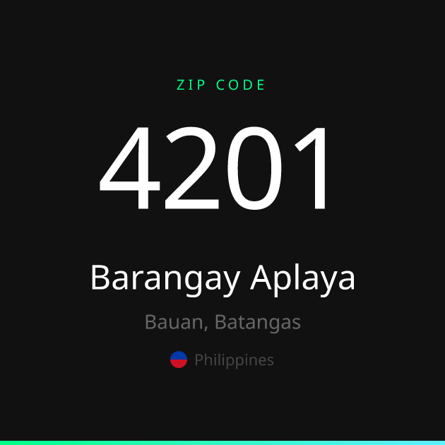 Shareable ZIP code 4201 card for Barangay Aplaya, dark theme