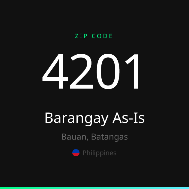 Shareable ZIP code 4201 card for Barangay As-Is, dark theme