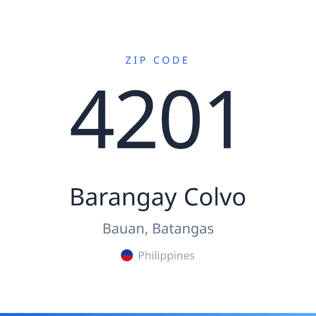 Shareable ZIP code 4201 card for Barangay Colvo, light theme