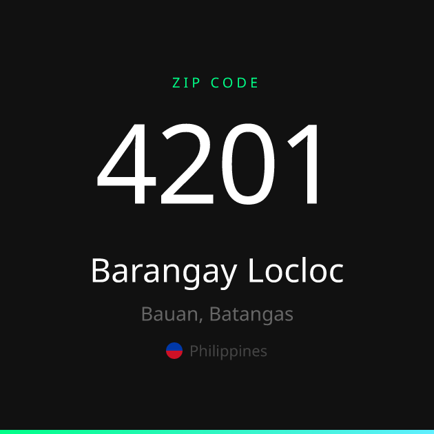 Shareable ZIP code 4201 card for Barangay Locloc, dark theme