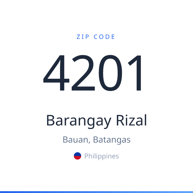 Shareable ZIP code 4201 card for Barangay Rizal, light theme
