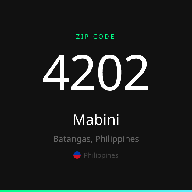Shareable ZIP code 4202 card for Mabini, dark theme