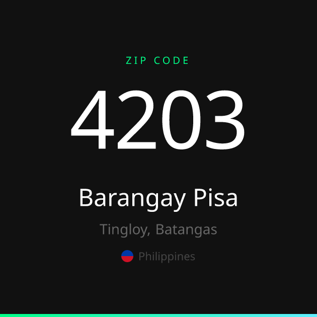Shareable ZIP code 4203 card for Barangay Pisa, dark theme