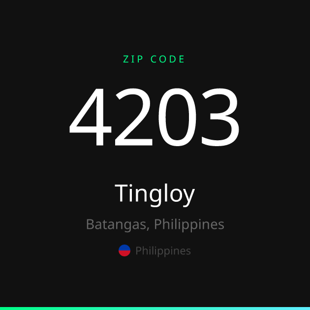 Shareable ZIP code 4203 card for Tingloy, dark theme