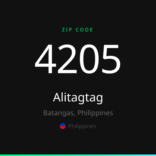 Shareable ZIP code 4205 card for Alitagtag, dark theme