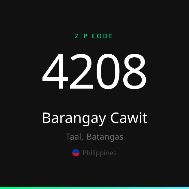 Shareable ZIP code 4208 card for Barangay Cawit, dark theme