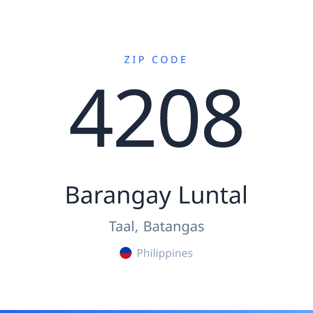 Shareable ZIP code 4208 card for Barangay Luntal, light theme