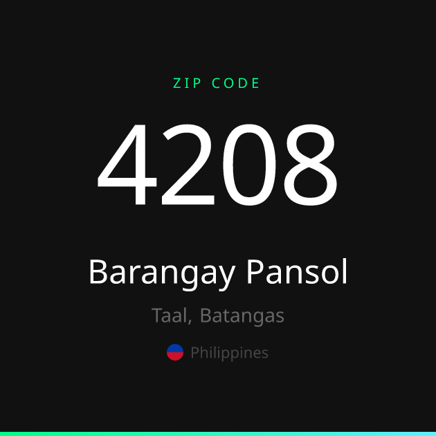 Shareable ZIP code 4208 card for Barangay Pansol, dark theme