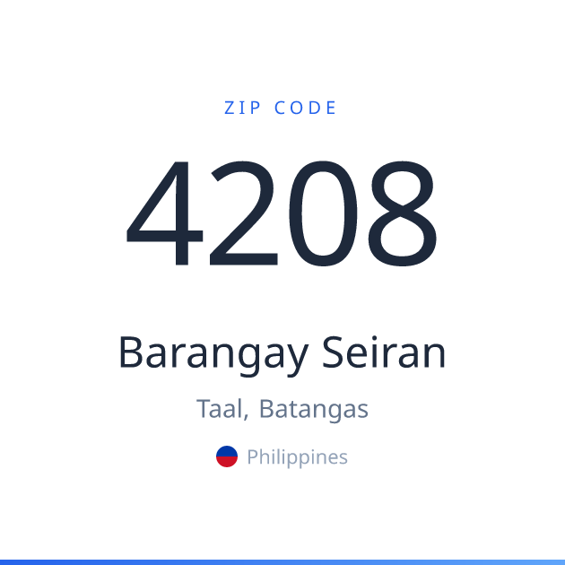 Shareable ZIP code 4208 card for Barangay Seiran, light theme