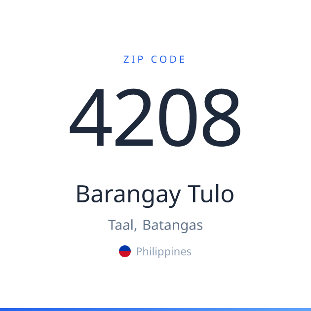 Shareable ZIP code 4208 card for Barangay Tulo, light theme