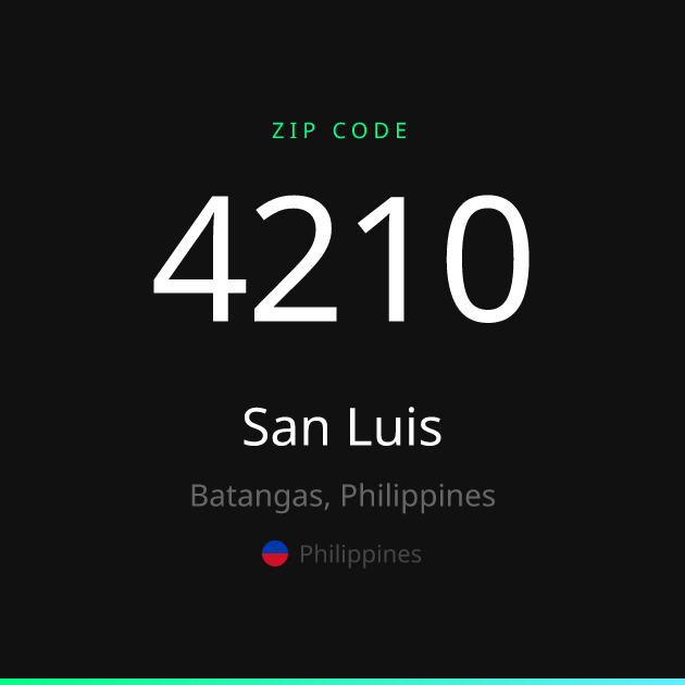 Shareable ZIP code 4210 card for San Luis, dark theme