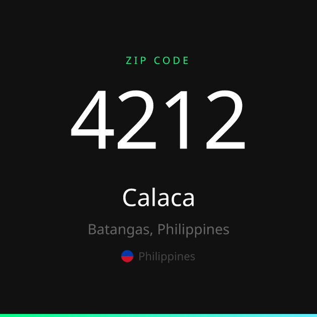 Shareable ZIP code 4212 card for Calaca, dark theme