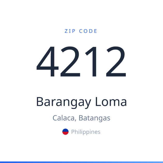Shareable ZIP code 4212 card for Barangay Loma, light theme