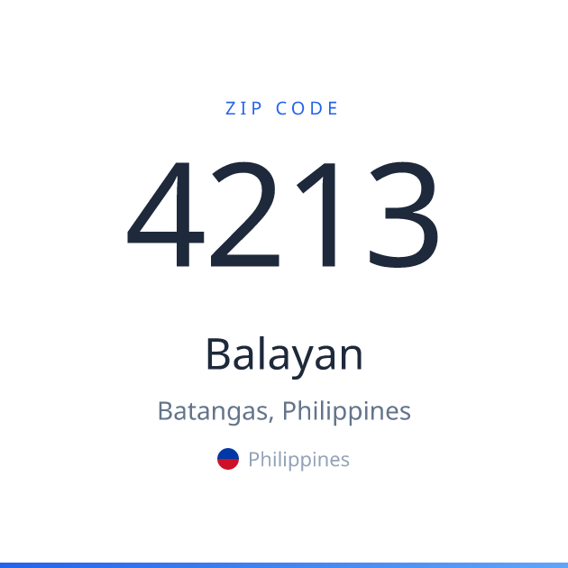 Shareable ZIP code 4213 card for Balayan, light theme