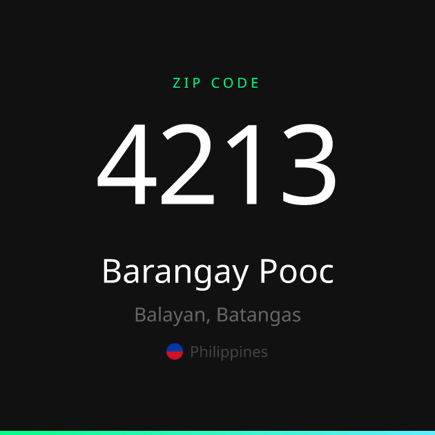 Shareable ZIP code 4213 card for Barangay Pooc, dark theme