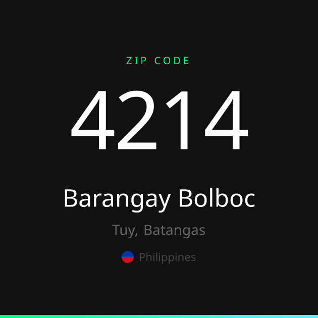 Shareable ZIP code 4214 card for Barangay Bolboc, dark theme