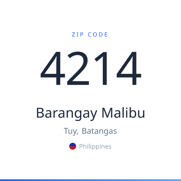 Shareable ZIP code 4214 card for Barangay Malibu, light theme