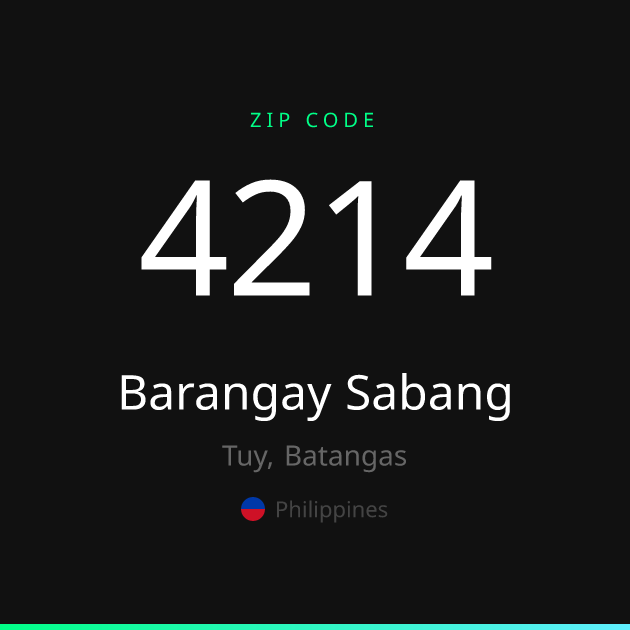 Shareable ZIP code 4214 card for Barangay Sabang, dark theme