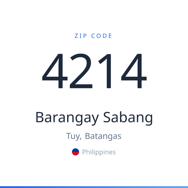 Shareable ZIP code 4214 card for Barangay Sabang, light theme