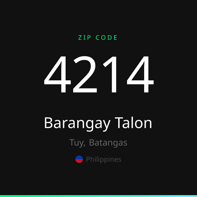 Shareable ZIP code 4214 card for Barangay Talon, dark theme