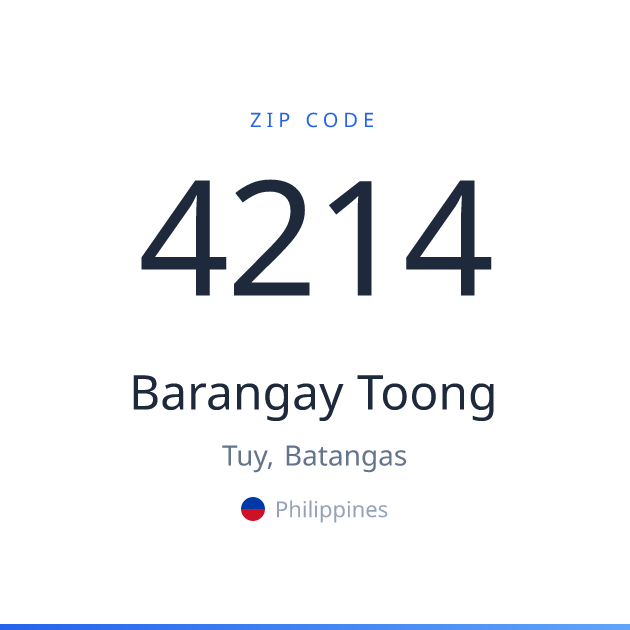 Shareable ZIP code 4214 card for Barangay Toong, light theme