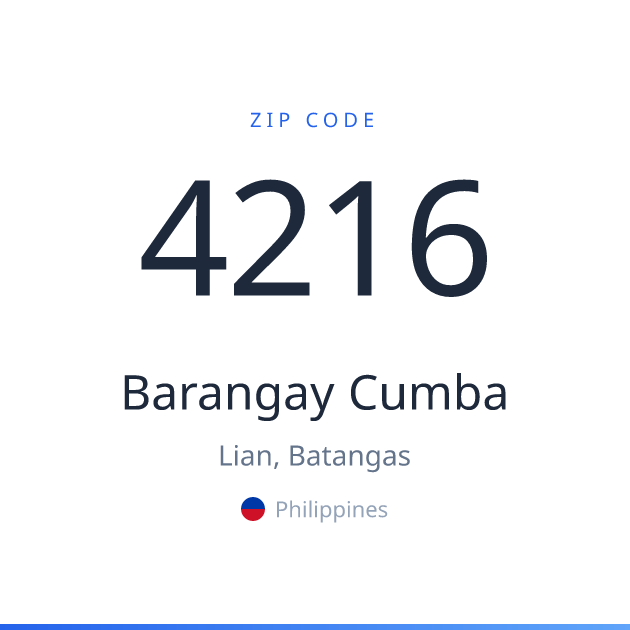 Shareable ZIP code 4216 card for Barangay Cumba, light theme