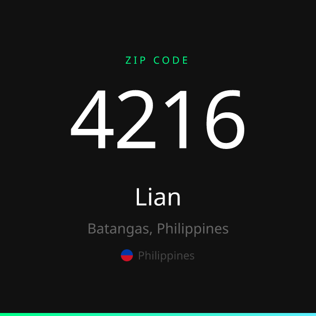 Shareable ZIP code 4216 card for Lian, dark theme