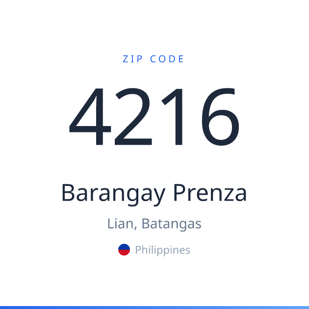 Shareable ZIP code 4216 card for Barangay Prenza, light theme