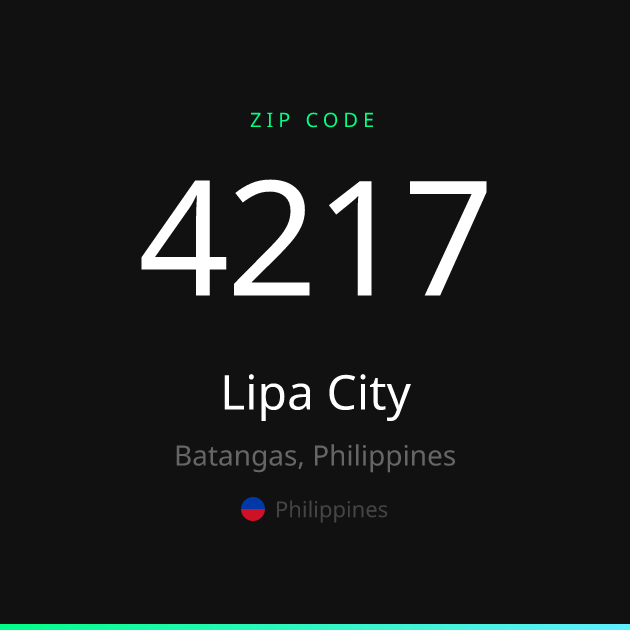 Shareable ZIP code 4217 card for Lipa City, dark theme