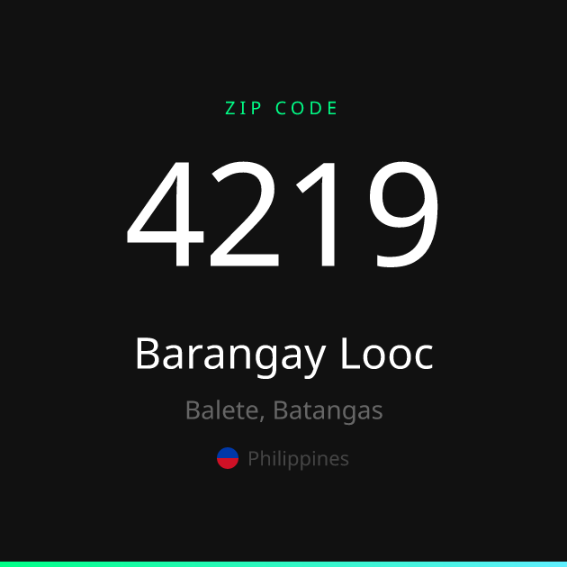 Shareable ZIP code 4219 card for Barangay Looc, dark theme