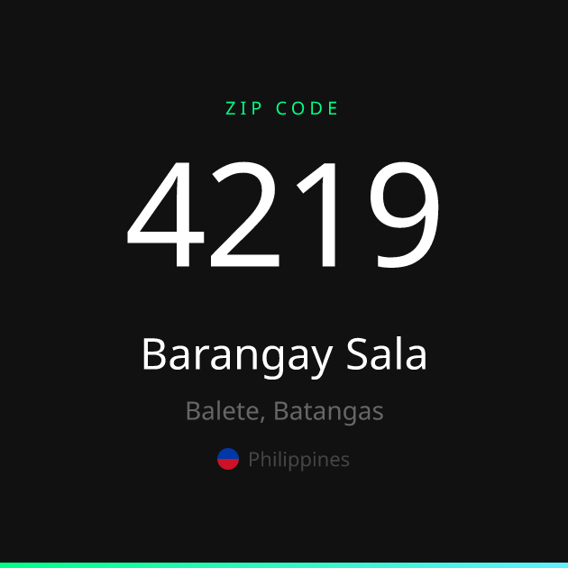 Shareable ZIP code 4219 card for Barangay Sala, dark theme