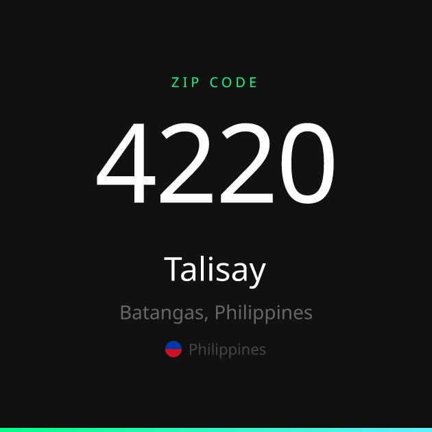 Shareable ZIP code 4220 card for Talisay, dark theme