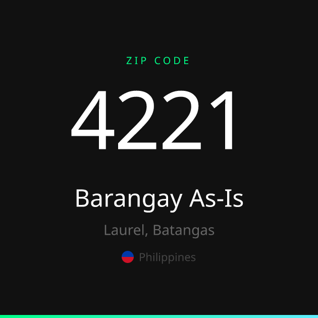 Shareable ZIP code 4221 card for Barangay As-Is, dark theme