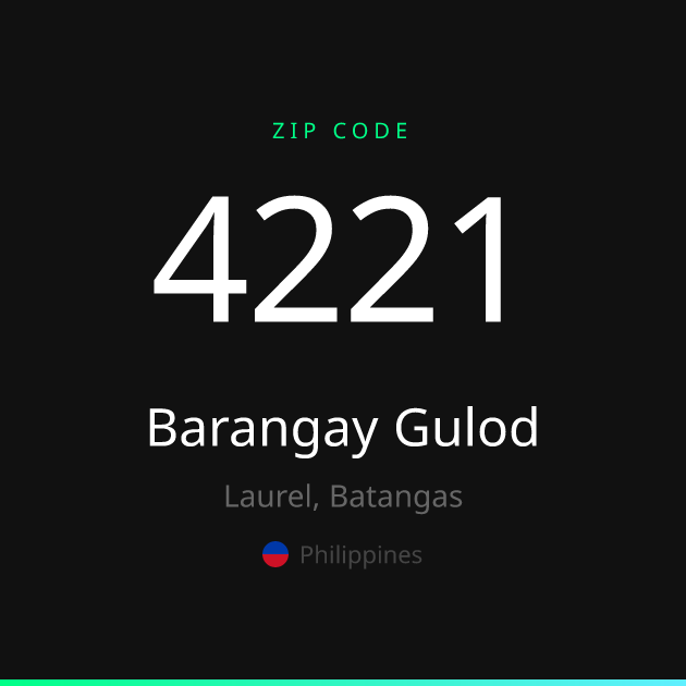 Shareable ZIP code 4221 card for Barangay Gulod, dark theme