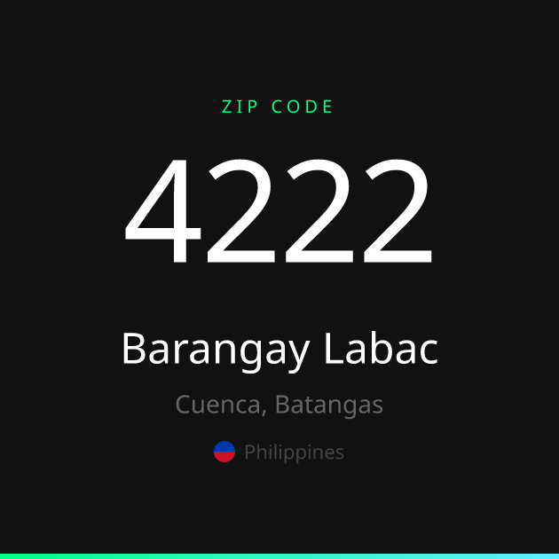 Shareable ZIP code 4222 card for Barangay Labac, dark theme