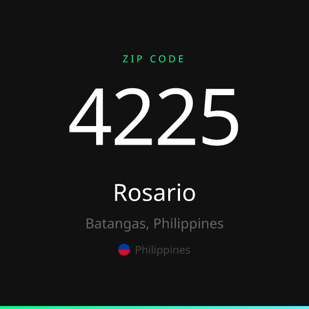 Shareable ZIP code 4225 card for Rosario, dark theme