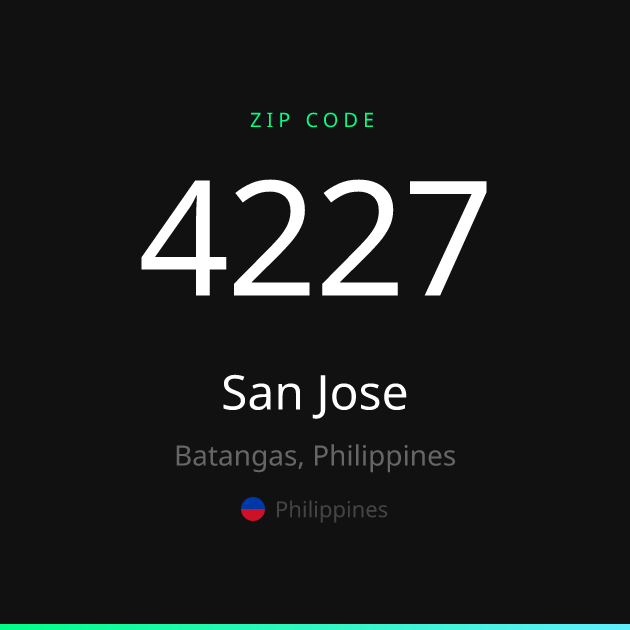 Shareable ZIP code 4227 card for San Jose, dark theme