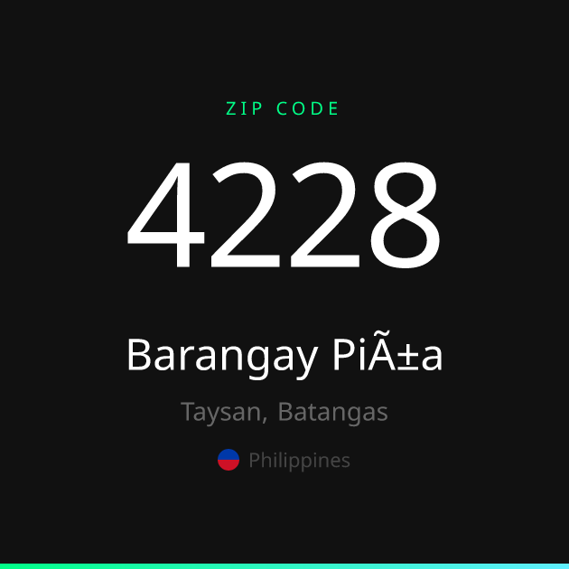 Shareable ZIP code 4228 card for Barangay Piña, dark theme