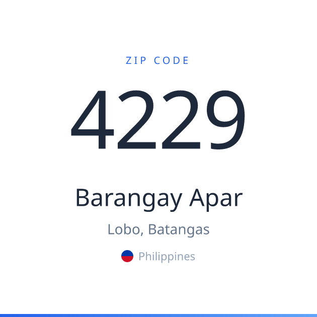 Shareable ZIP code 4229 card for Barangay Apar, light theme