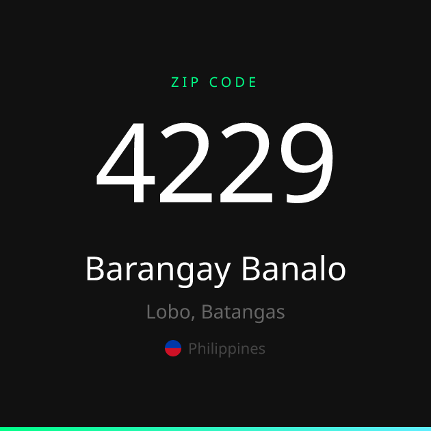 Shareable ZIP code 4229 card for Barangay Banalo, dark theme