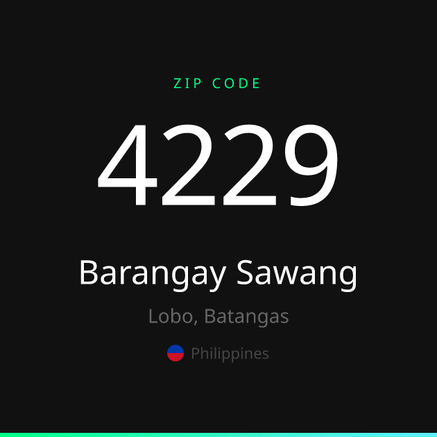 Shareable ZIP code 4229 card for Barangay Sawang, dark theme