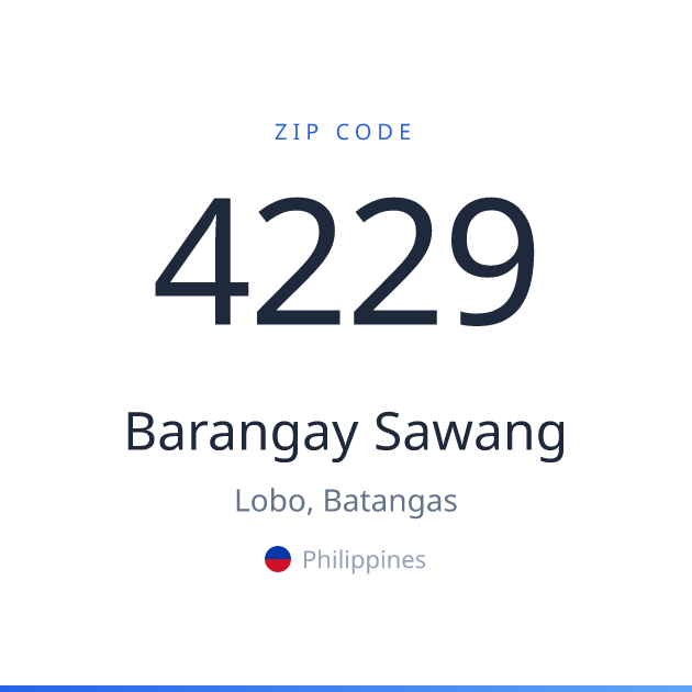 Shareable ZIP code 4229 card for Barangay Sawang, light theme