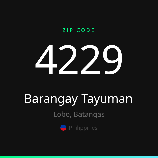 Shareable ZIP code 4229 card for Barangay Tayuman, dark theme